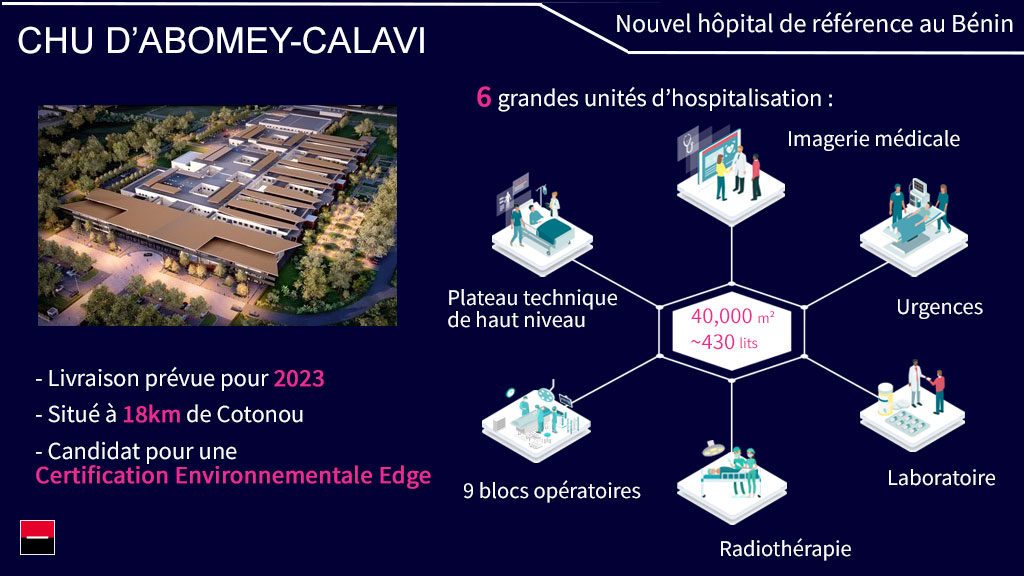 Bénin : un hôpital moderne et innovant au coeur du CHU d’Abomey-Calavi avec Bouygues et la Société Générale.