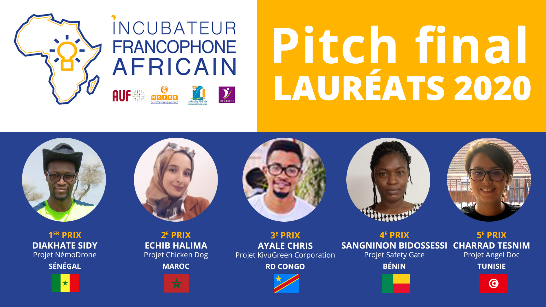 5 projets innovants à impact social et environnemental primés dans le cadre de l’Incubateur Francophone Africain 2020