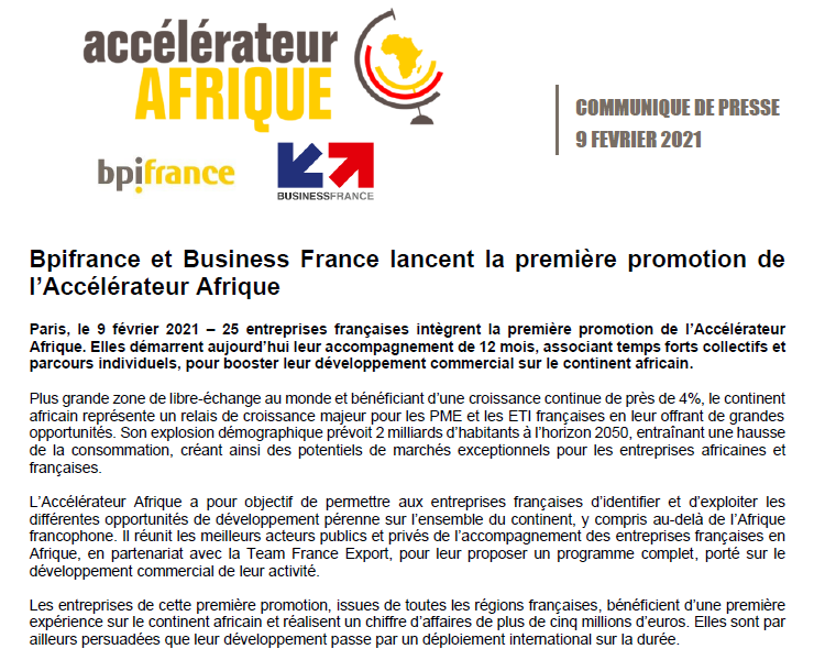 Bpifrance et Business France lancent la première promotion de l’Accélérateur Afrique
