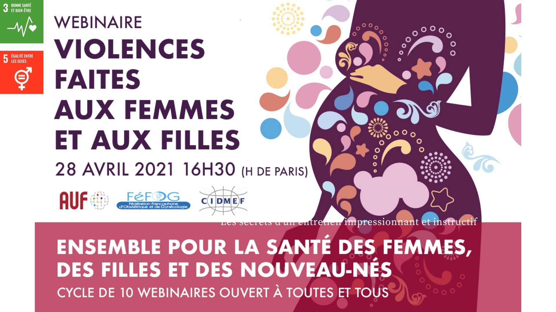 Webinaire « Violences faites aux femmes et aux filles », le 28 avril 2021 à 14h30 TU / 16h30, heure de Paris
