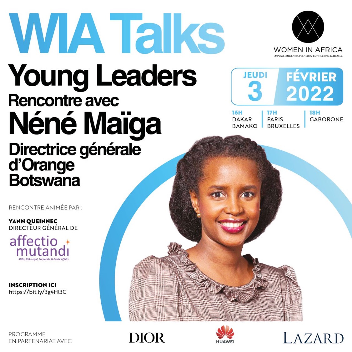 Un WIA Talk exclusif ce soir à 17h avec Néné Maïga, Directrice générale d’Orange Botswana et lauréate du WIA Young Leaders !!!