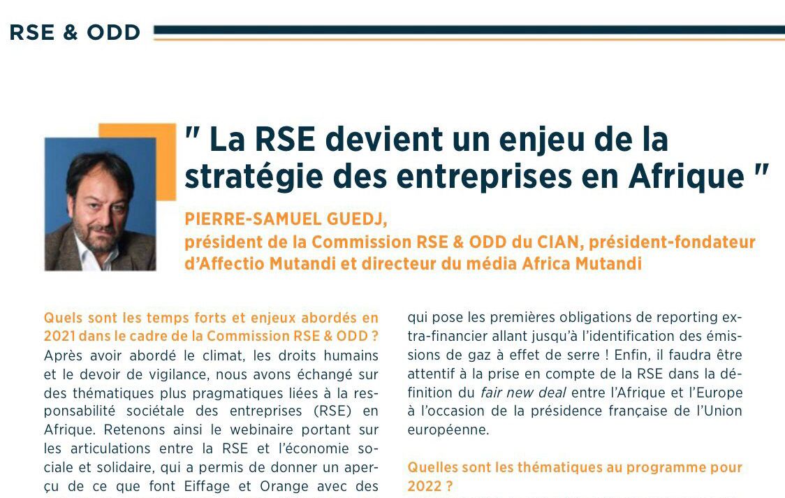 Sortie du rapport Afrique du CIAN avec un focus sur la RSE à découvrir !!!