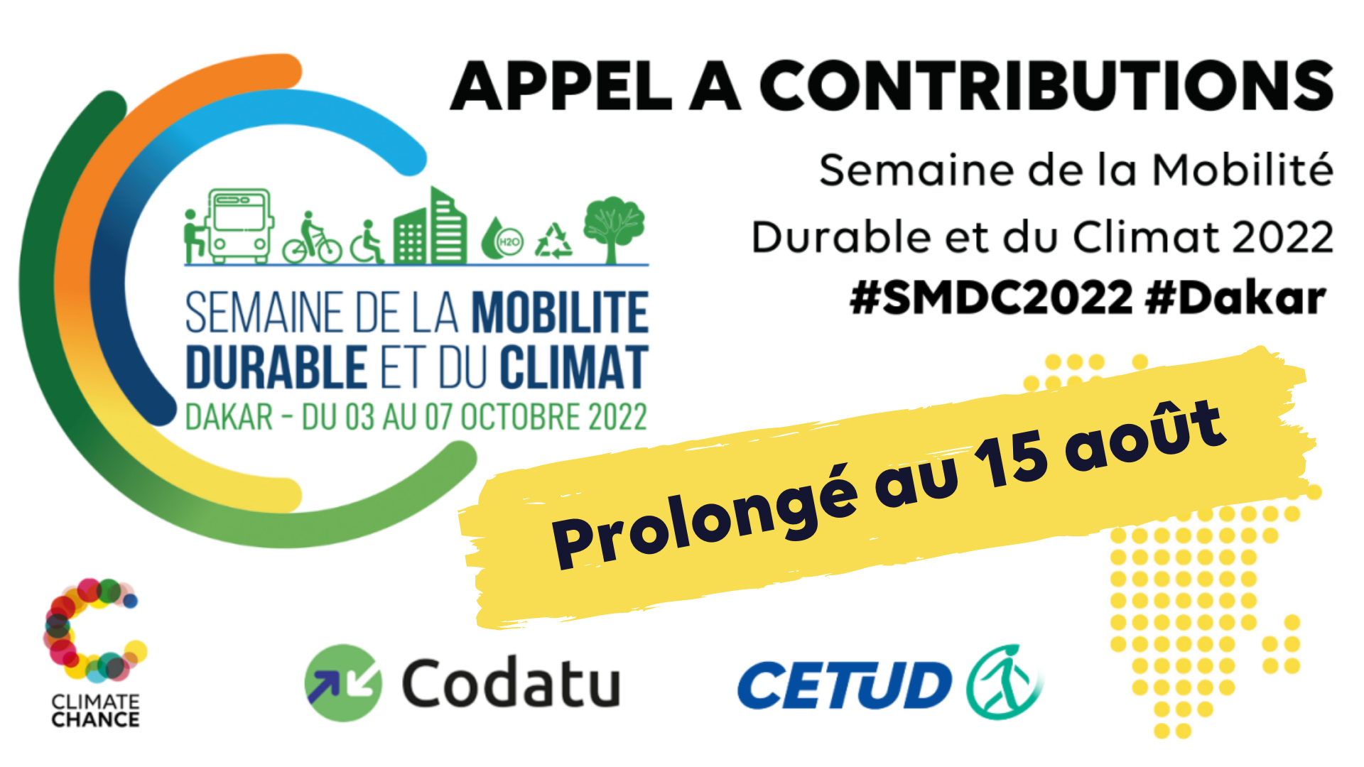 L’appel à contributions pour la Semaine de la Mobilité Durable et du Climat #SMDC2022 est prolongé jusqu’au 15 août !