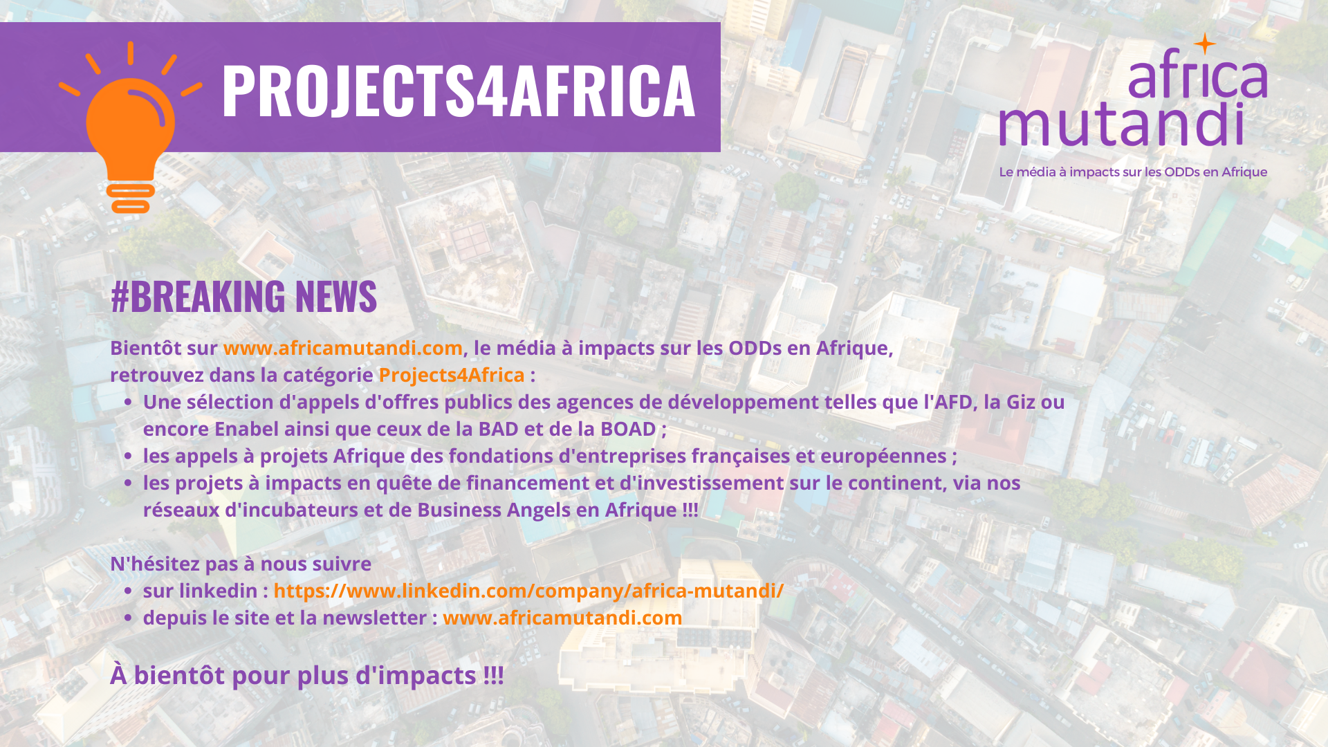 Retrouvez Appels d’offres & Appels à projets Afrique sur Projects4Africa !!!