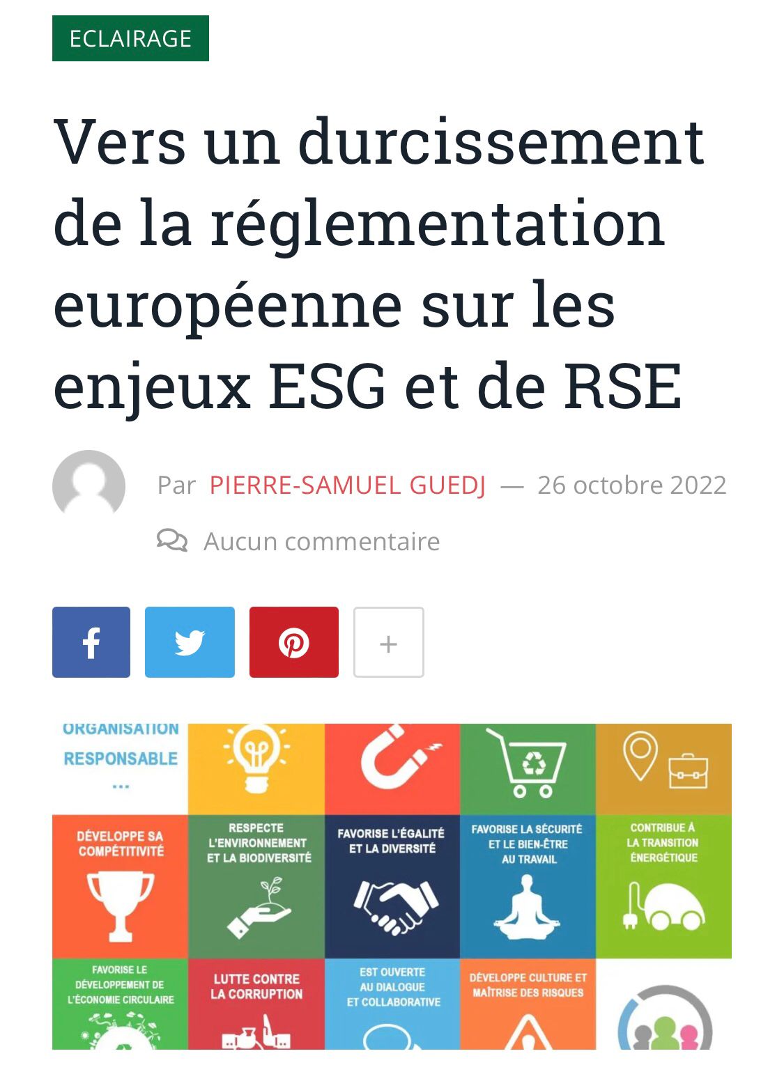 « Vers un durcissement de la réglementation européenne sur les enjeux ESG et de RSE » – analyse synthétique de Pierre-Samuel Guedj