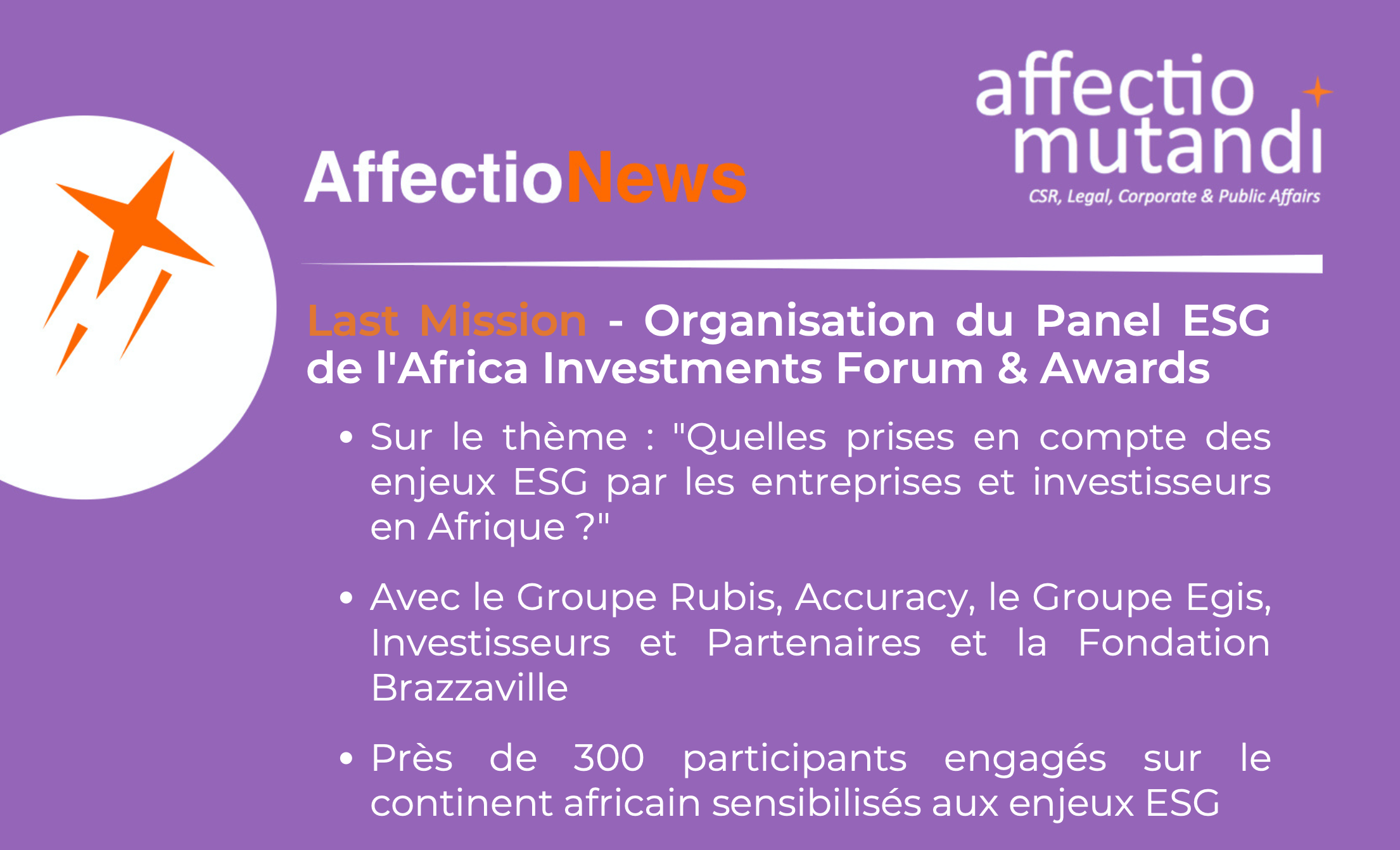 Last Mission – Organisation du Panel ESG de l’Africa Investments Forum & Awards 