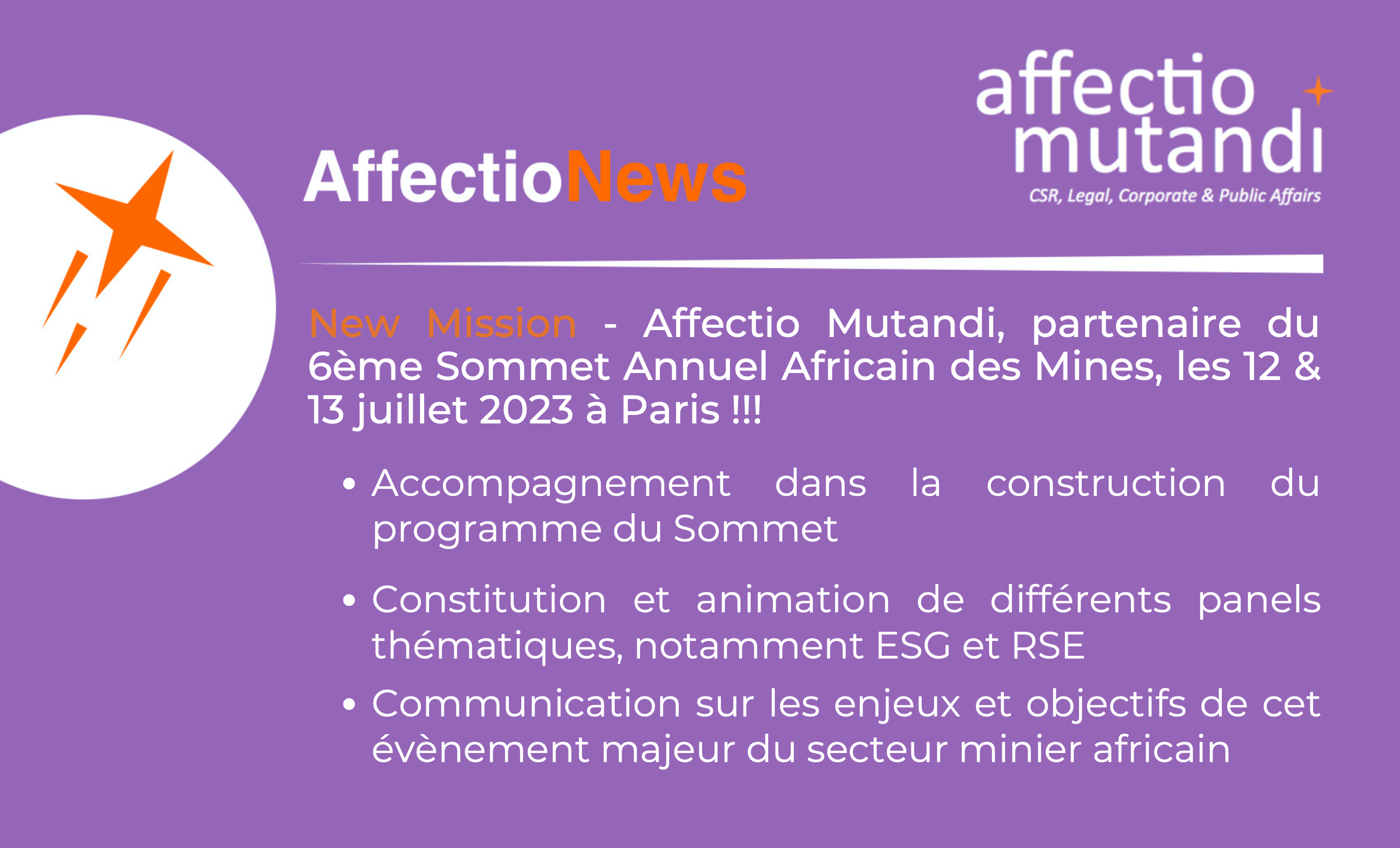 New Mission – Affectio Mutandi, partenaire du 6ème sommet Annuel Africain des Mines, les 12 et 13 juillet 2023 à Paris !!!