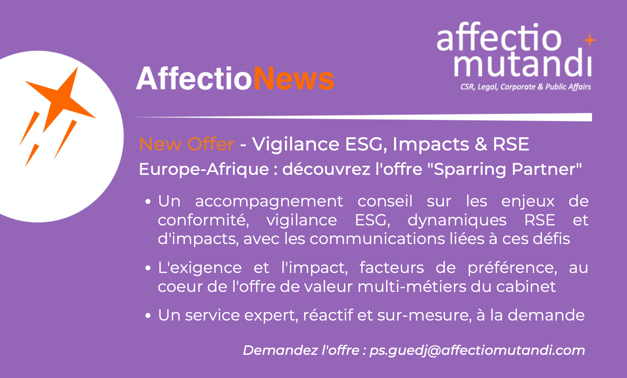 Affectio News – Découvrez l’offre “Sparring Partner” d’Affectio Mutandi : Vigilance ESG, Impacts & RSE !!!