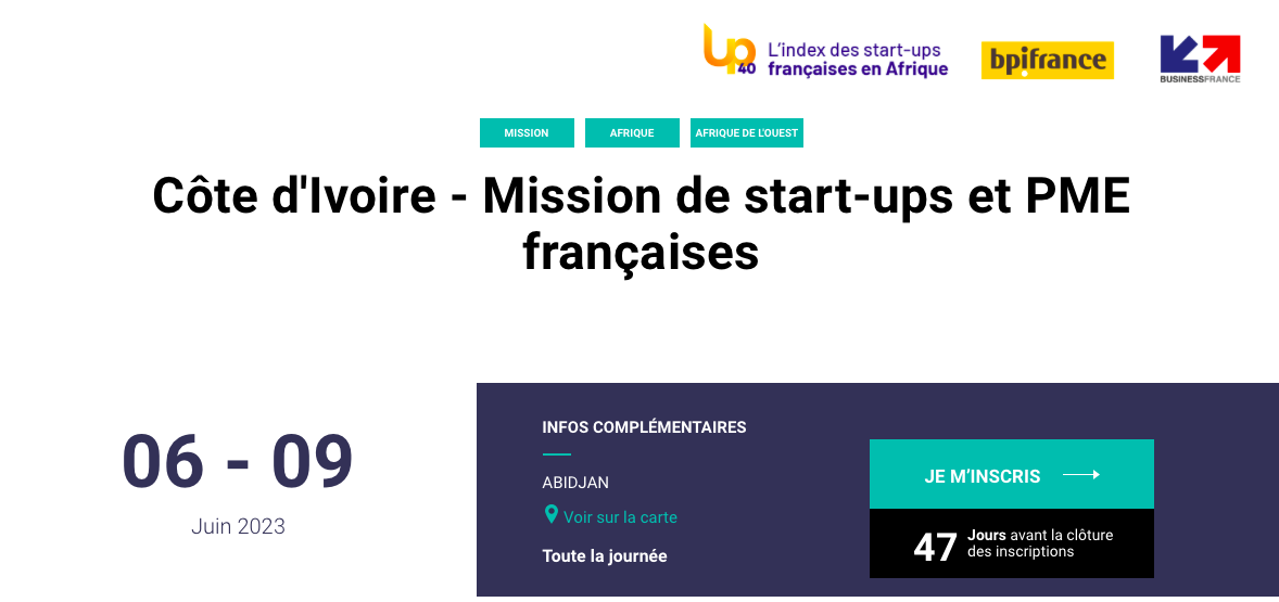 Côte d’Ivoire – Mission de start-ups et PME françaises du 6 au 9 juin 2023 à Abidjan
