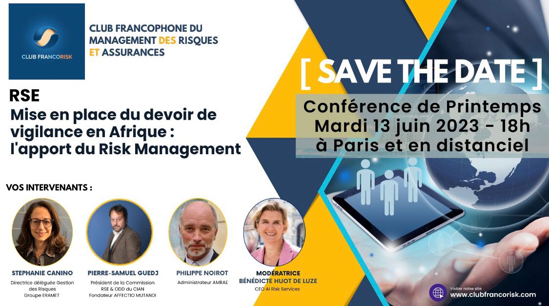 Conférence du Club Francorisk Mardi 13 juin à Paris : “RSE – Devoir de vigilance en Afrique : l’apport du Risk Management” avec l’intervention d’Affectio Mutandi