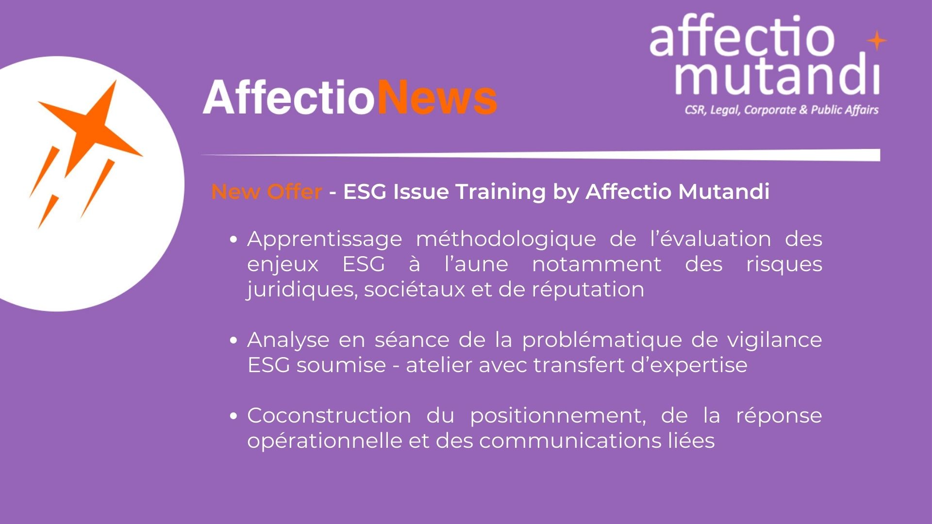 New Offer – ESG Issue Training by Affectio Mutandi