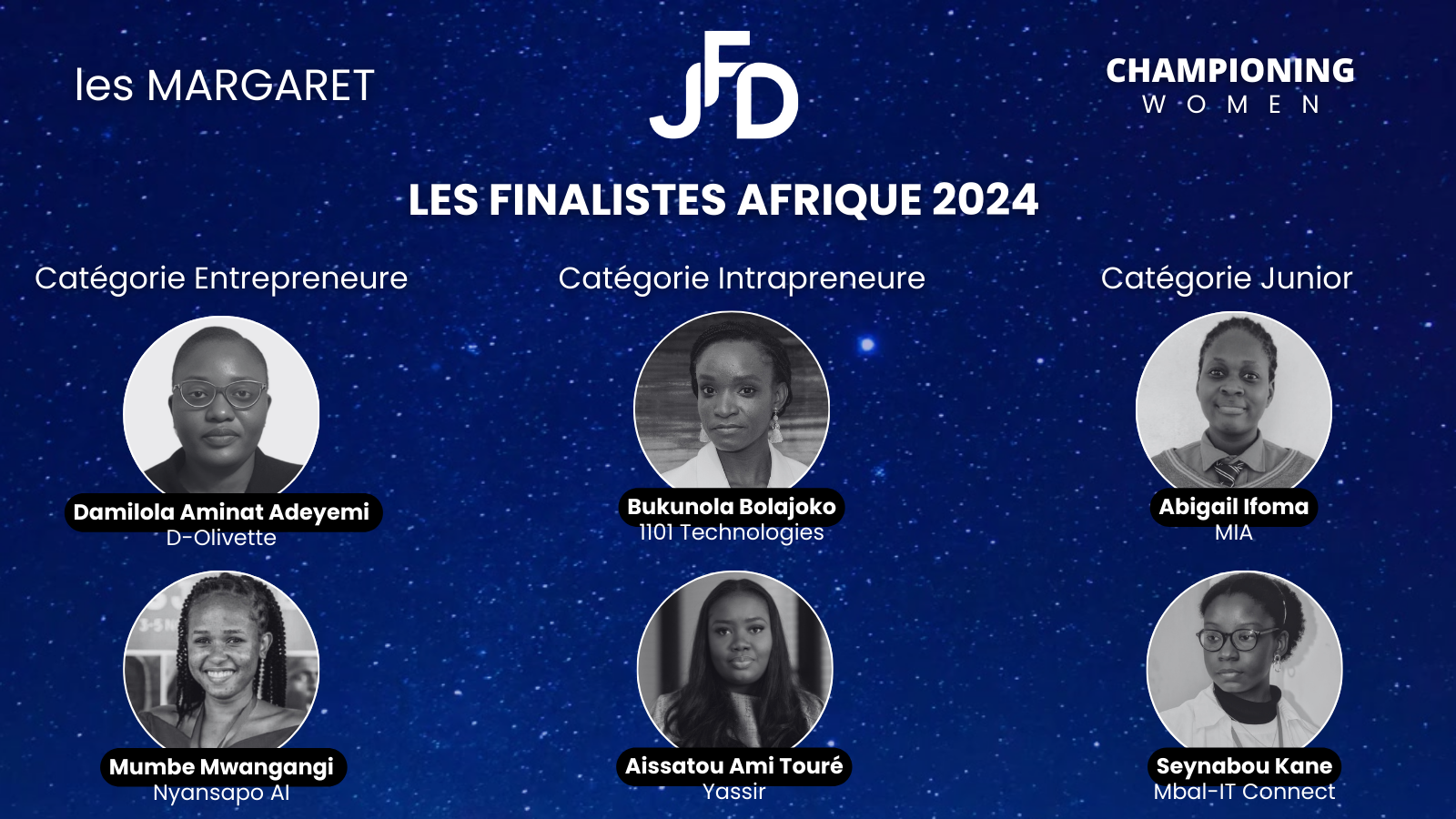 La JFD annonce les finalistes Afrique 2024 du prix les Margaret promotion “Championing Women”