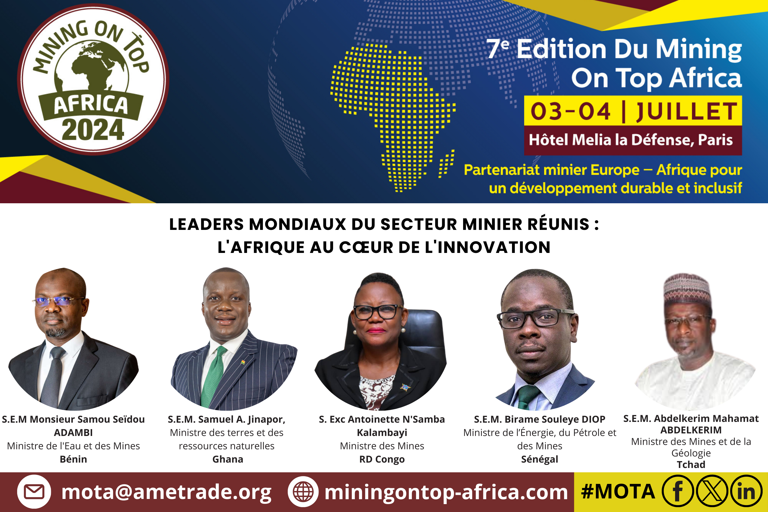 Retrouvez les principales personnalités gouvernementales & les différents speakers présents au Sommet des Mines Africaines à Paris les 3 et 4 juillet prochains