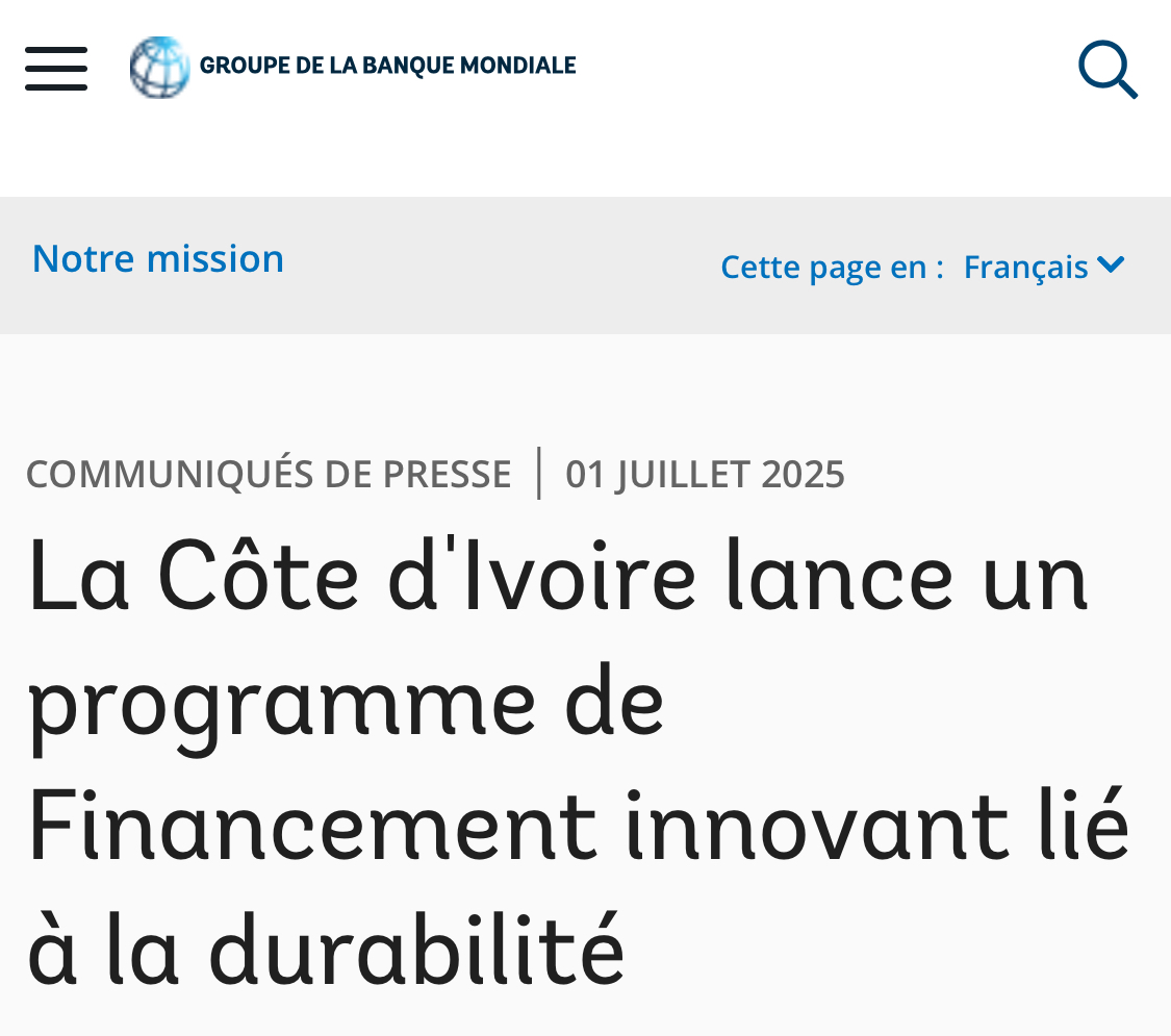 La Côte d’Ivoire lance un programme de Financement innovant lié à la durabilité