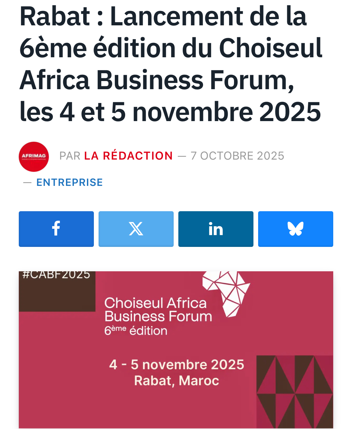 Rabat : Lancement de la 6ème édition du Choiseul Africa Business Forum, les 4 et 5 novembre 2025