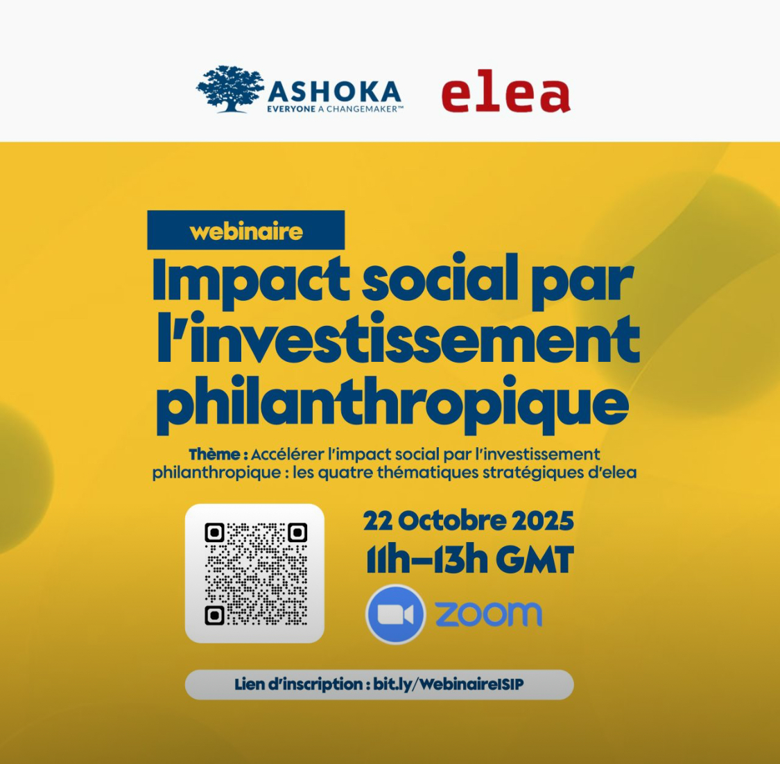 Webinaire Ashoka Africa – elea le 22 octobre : Accélérer l’impact social par l’investissement philanthropique