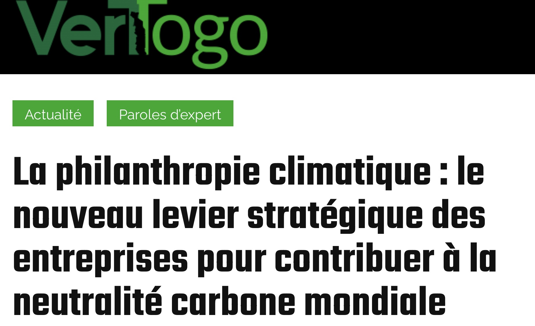 Plaidoyer pour la philanthropie climatique, nouveau levier stratégique des entreprises pour contribuer à la neutralité carbone mondiale Plaidoyer pour la philanthropie climatique, nouveau levier stratégique des entreprises pour contribuer à la neutralité carbone mondiale
