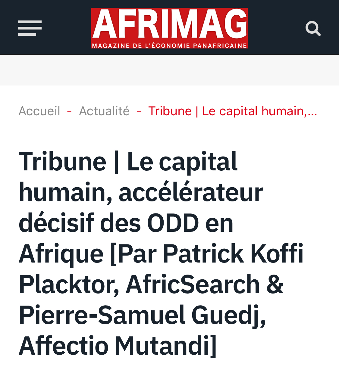 « Le capital humain, accélérateur décisif des ODD en Afrique », par Patrick Koffi Placktor, Alexander Hughes-AfricSearch & Pierre-Samuel Guedj, Affectio Mutandi
