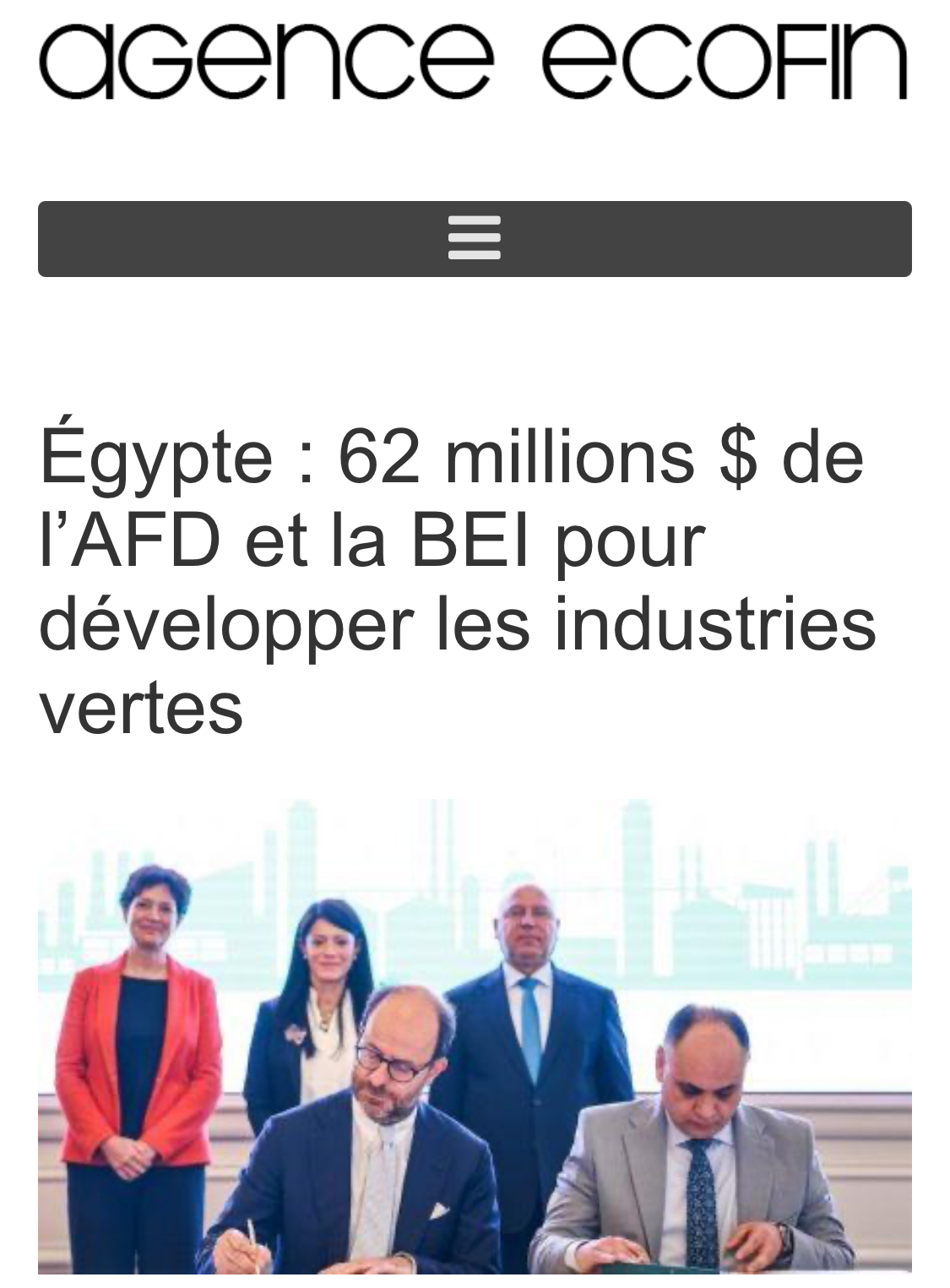 Égypte : 62 millions $ de l’AFD et la BEI pour développer les énergies et industries vertes