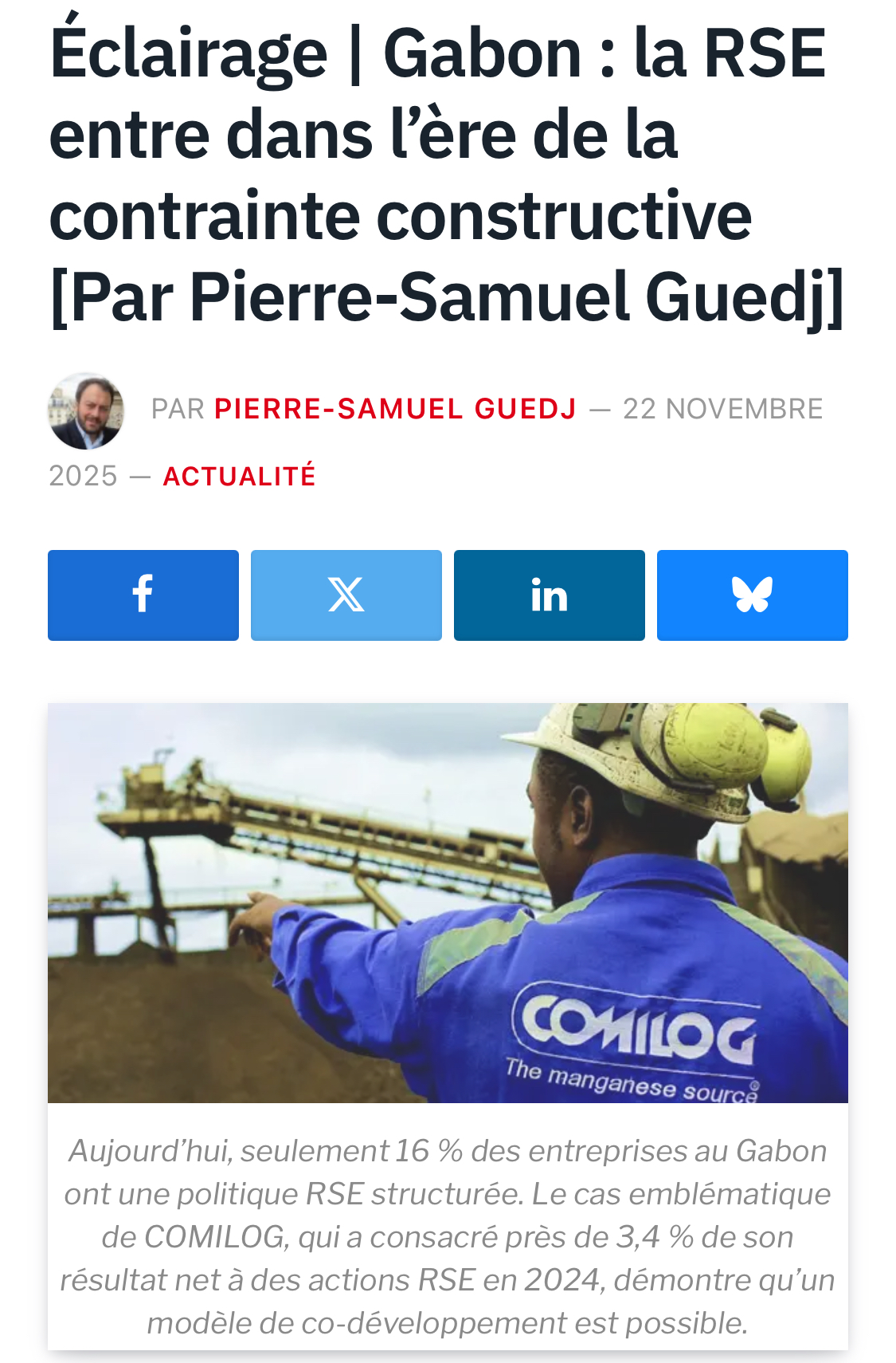 Éclairage | Gabon : avec cette loi, la RSE entre dans l’ère de la contrainte constructive, par Pierre-Samuel Guedj, Président d’Affectio Mutandi