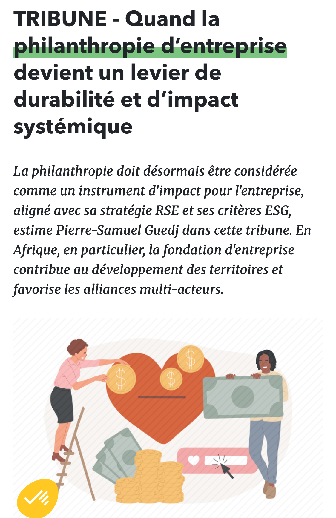 Quand la philanthropie d’entreprise devient un levier de durabilité et d’impact systémique, par Pierre-Samuel Guedj, dans CareNews Quand la philanthropie d’entreprise devient un levier de durabilité et d’impact systémique, par Pierre-Samuel Guedj, dans CareNews