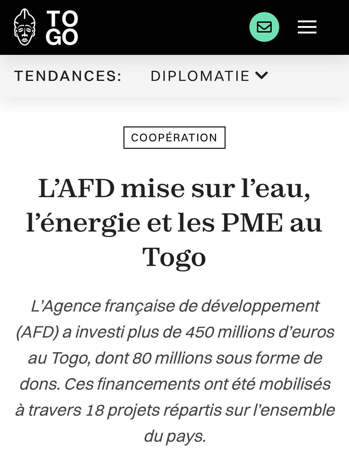 L’AFD mise sur l’eau, l’énergie et les PME au Togo – République Togolaise