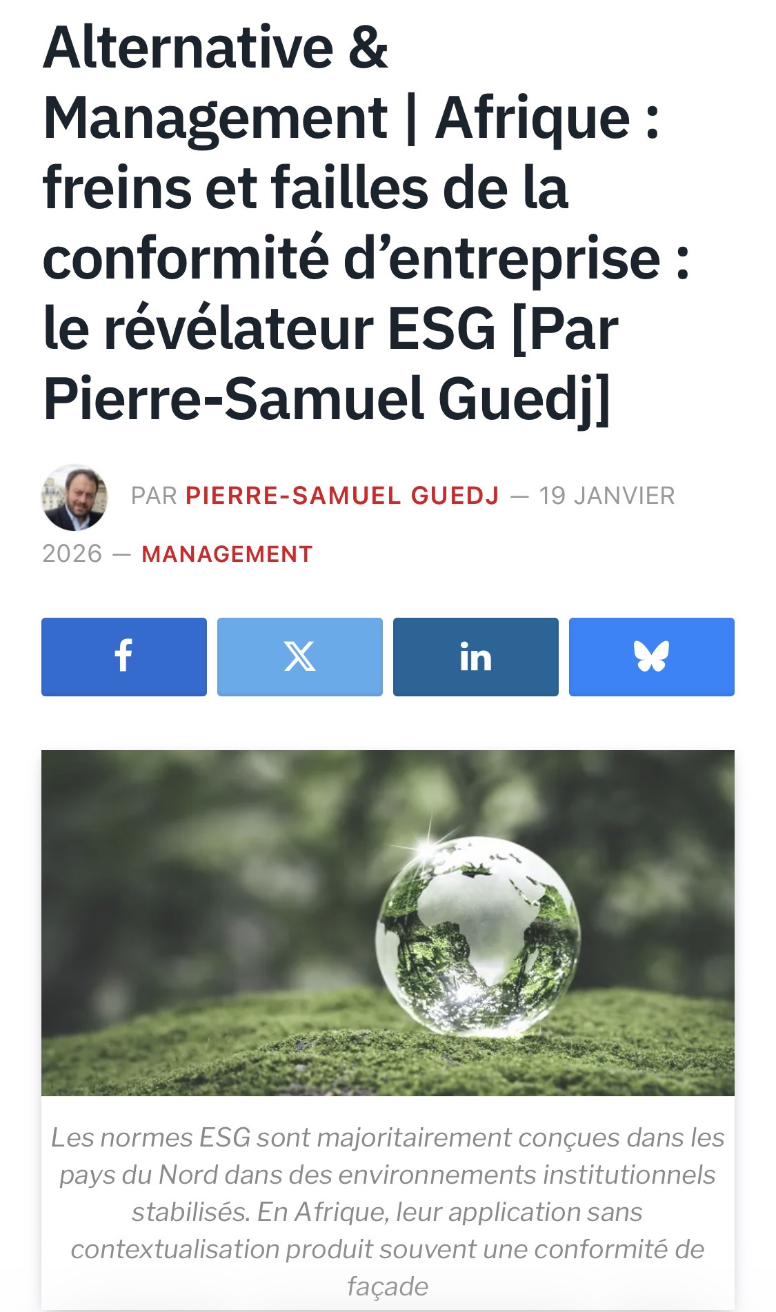 Afrique : freins et failles de la conformité d’entreprise : le révélateur ESG » par Pierre-Samuel Guedj, Président d’Affectio Mutandi Afrique : freins et failles de la conformité d’entreprise : le révélateur ESG » par Pierre-Samuel Guedj, Président d’Affectio Mutandi