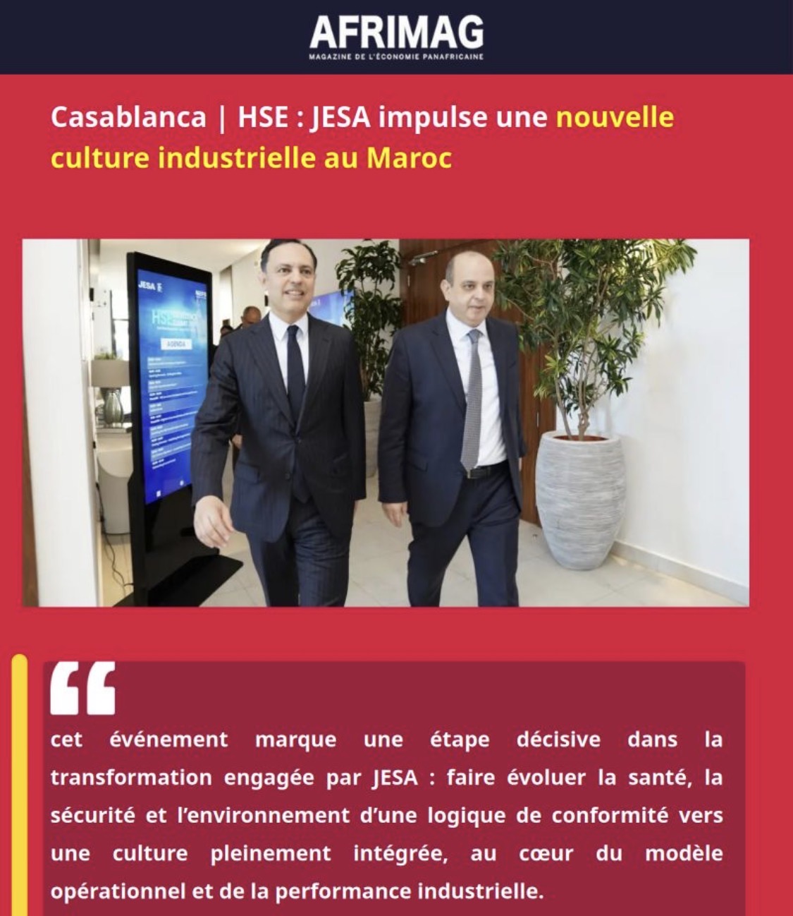 Casablanca | HSE : JESA impulse une nouvelle culture industrielle au Maroc