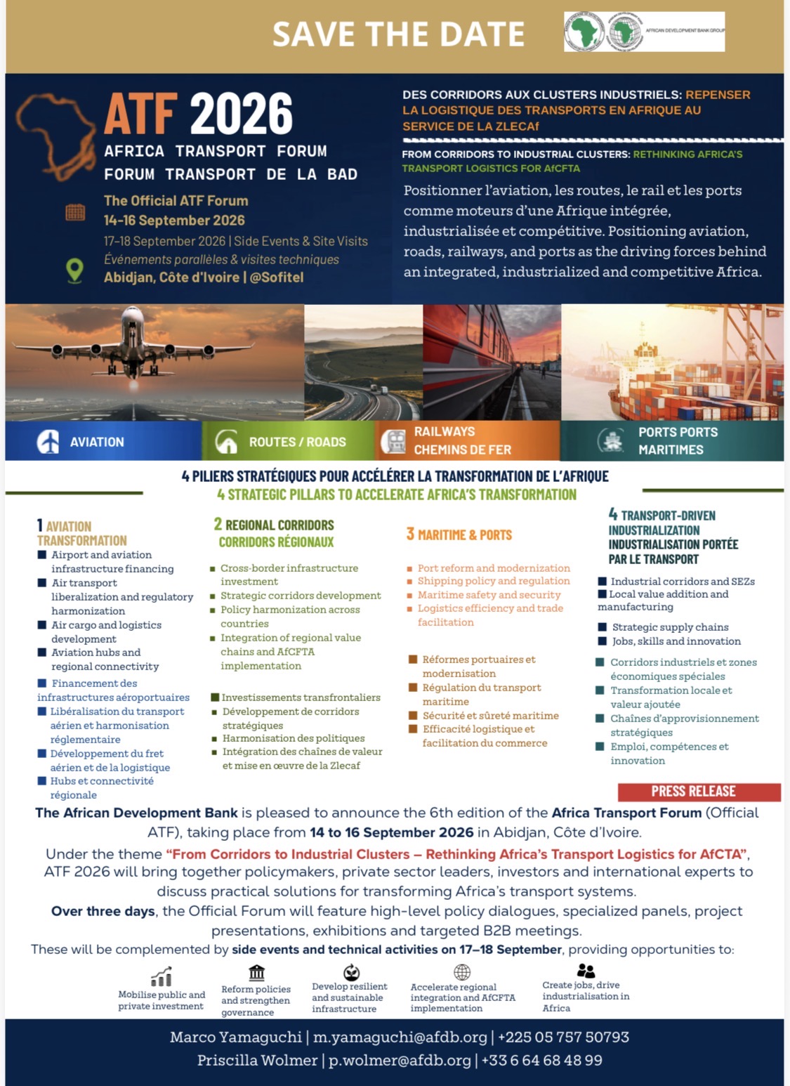 La Banque africaine de développement annonce la 6ᵉ édition de l’Africa Transport Forum du 14 au 16 septembre La Banque africaine de développement annonce la 6ᵉ édition de l’Africa Transport Forum du 14 au 16 septembre