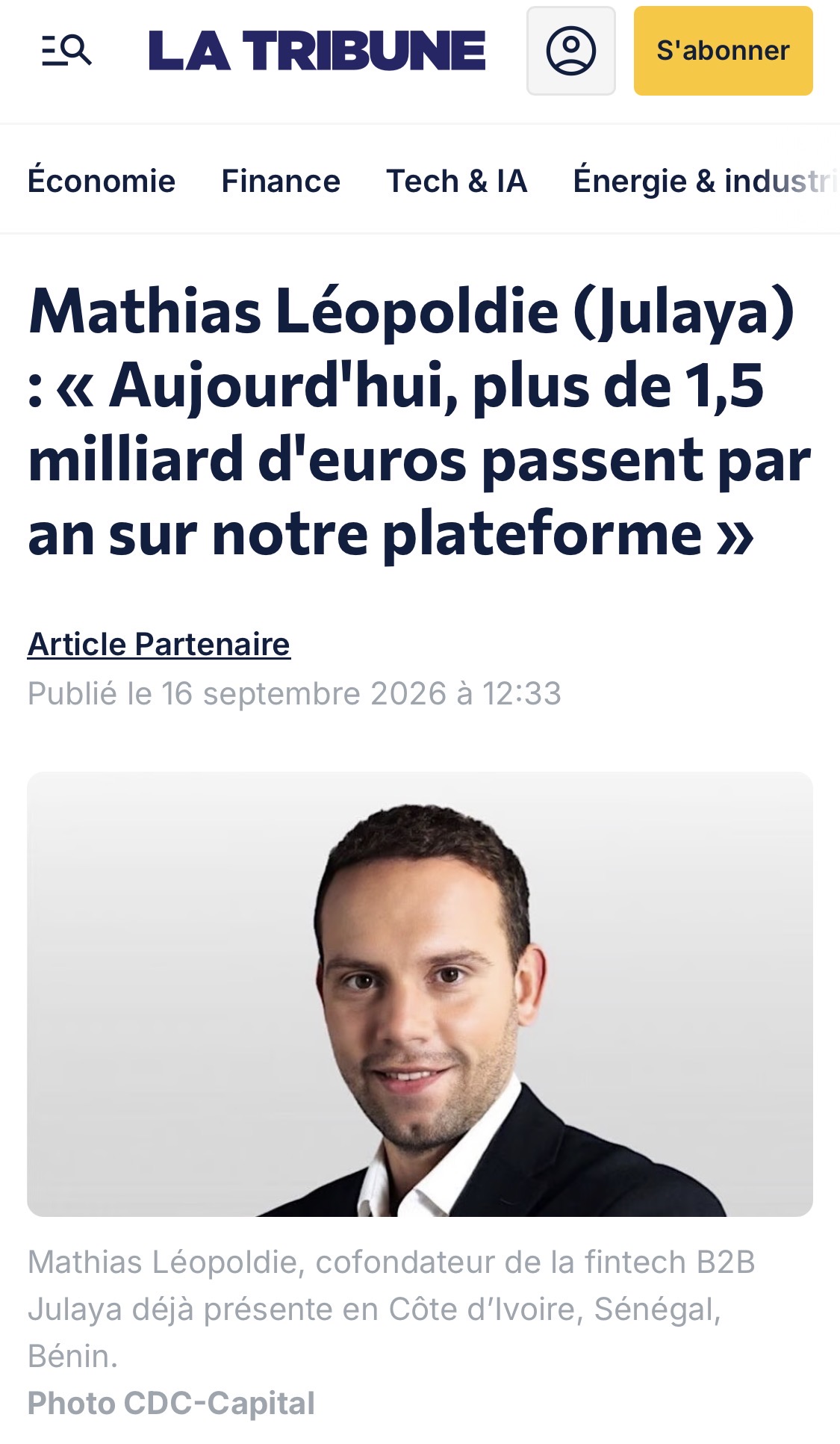 Mathias Léopoldie (Julaya) : « Aujourd&rsquo;hui, plus de 1,5 milliard d&rsquo;euros passent par an sur notre plateforme »