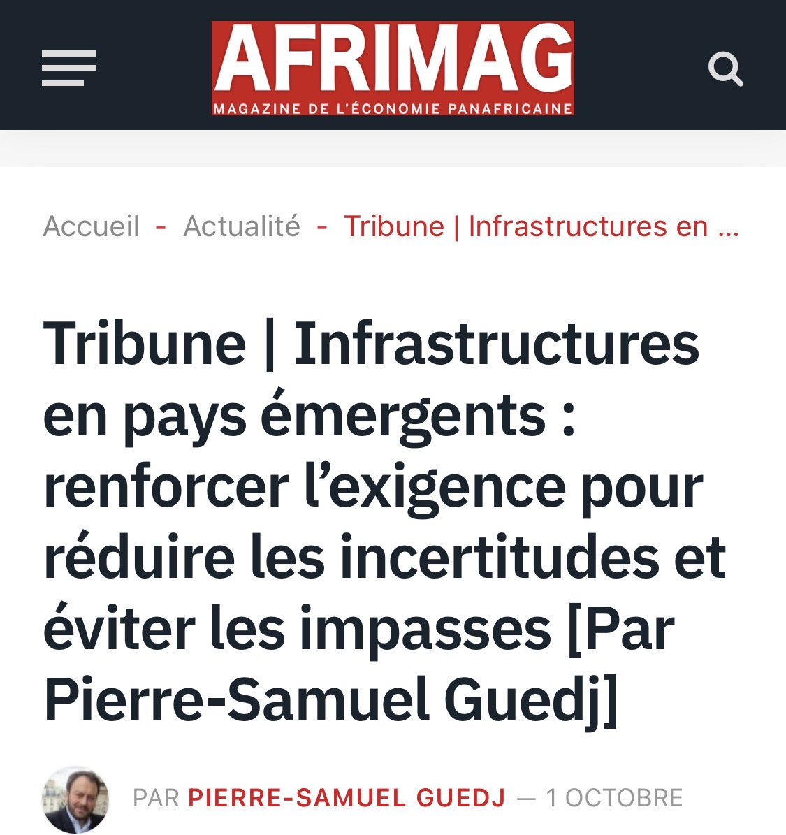 « Infrastructures en pays émergents : renforcer l&rsquo;exigence pour réduire les incertitudes et éviter les impasses », par Pierre-Samuel Guedj