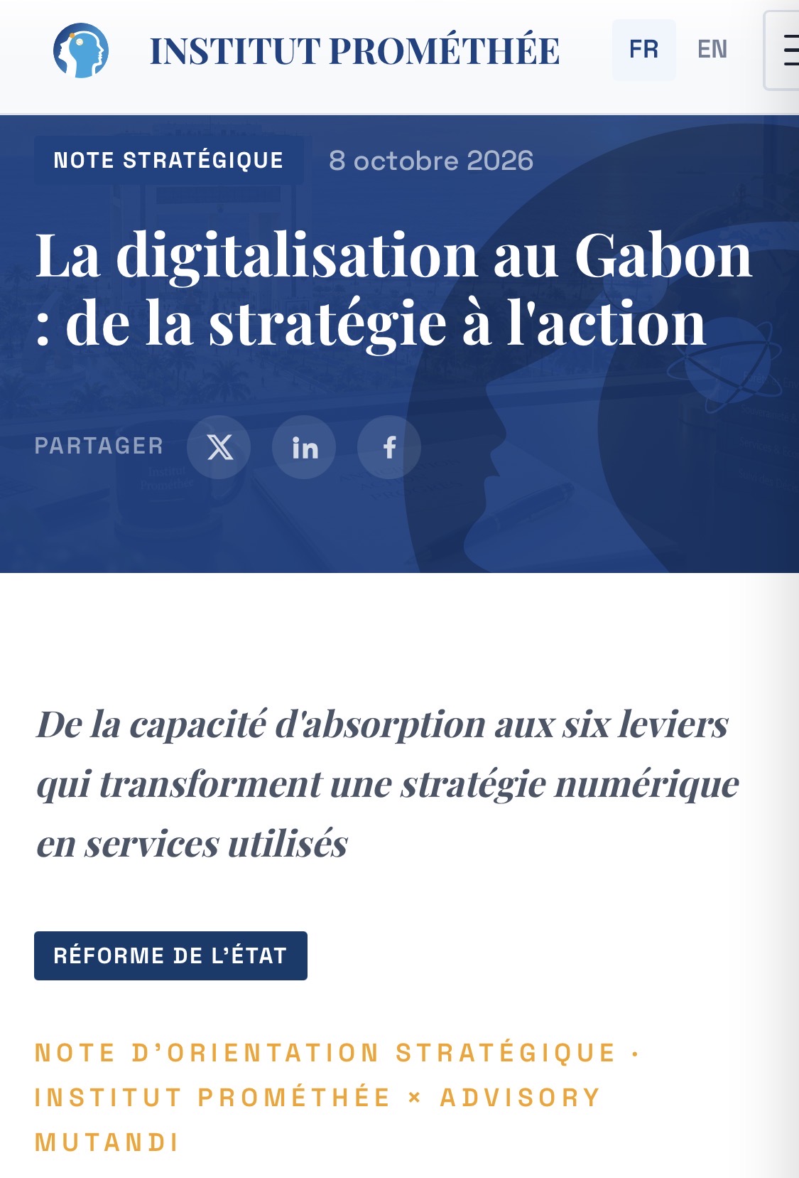 La digitalisation au Gabon : de la stratégie à l&rsquo;action — Institut Prométhée & Advisory Mutandi
